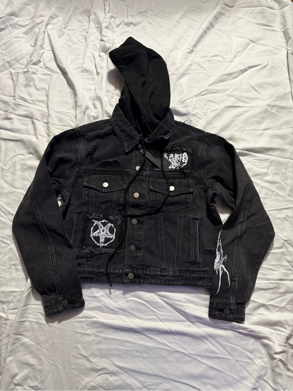 Dolls Kill Widow Fatal Hour Hooded Denim Jacket